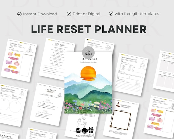 Life Reset Planner, Life Reset Checklist, Become THAT GIRL, Goal Setting, Life Purpose Planner, Self-Development Worksheets, Printable PDF