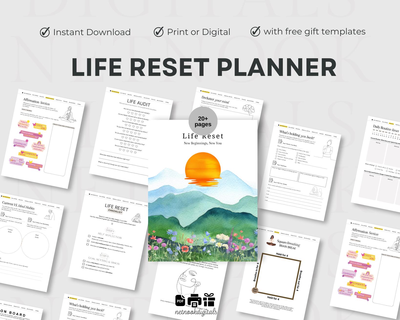 Life Reset Planner, Life Reset Checklist, Become THAT GIRL, Goal Setting, Life Purpose Planner, Self-Development Worksheets, Printable PDF