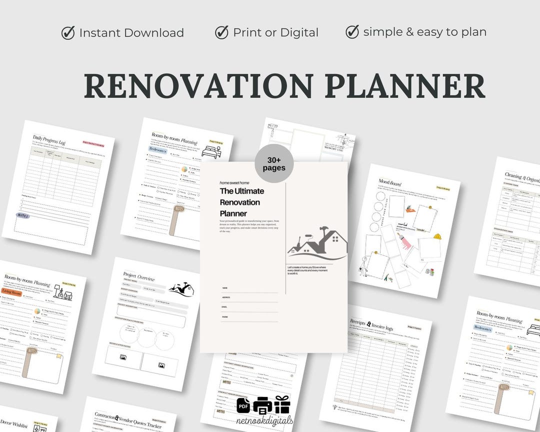 Home Renovation Planner Budget Tracker Cleaning Checklist Printable ...