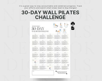 30 Day Challenge Wall Pilates Workout, Wall Exercise for Women, Flat Stomach Challenge, Core Strength, Instant Download, Printable, PDF
