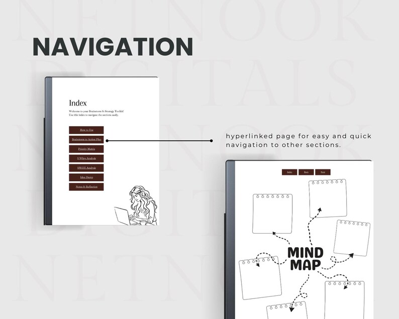 reMarkable Paper Pro Planner, Minimalist Productivity Brainstorming Planner Bundle, Hyperlinked, A5 size, reMarkable Template
