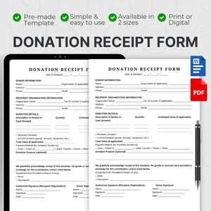 Donation Receipt Template Editable Non Profit Business Form Charity Donation Record for Organization Gift Receipt Instant Download