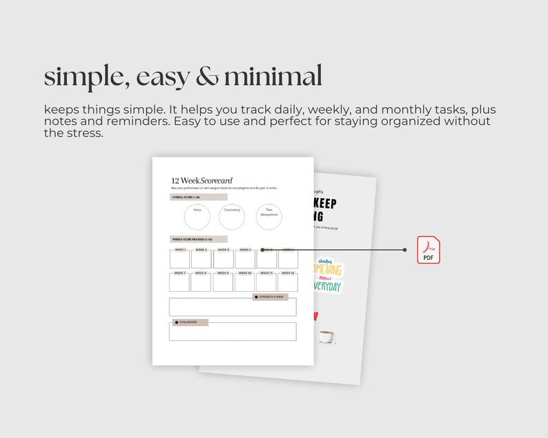 12 Week Year Printable Planner | PDF | Goal Worksheet | Tracker Template | Digital Goal Planner | 90 Day Planner