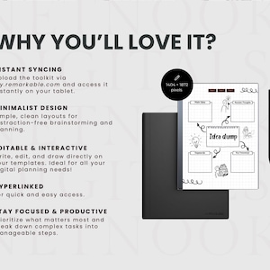 reMarkable Paper Pro Planner, Minimalist Productivity Brainstorming Planner Bundle, Hyperlinked, A5 size, reMarkable Template
