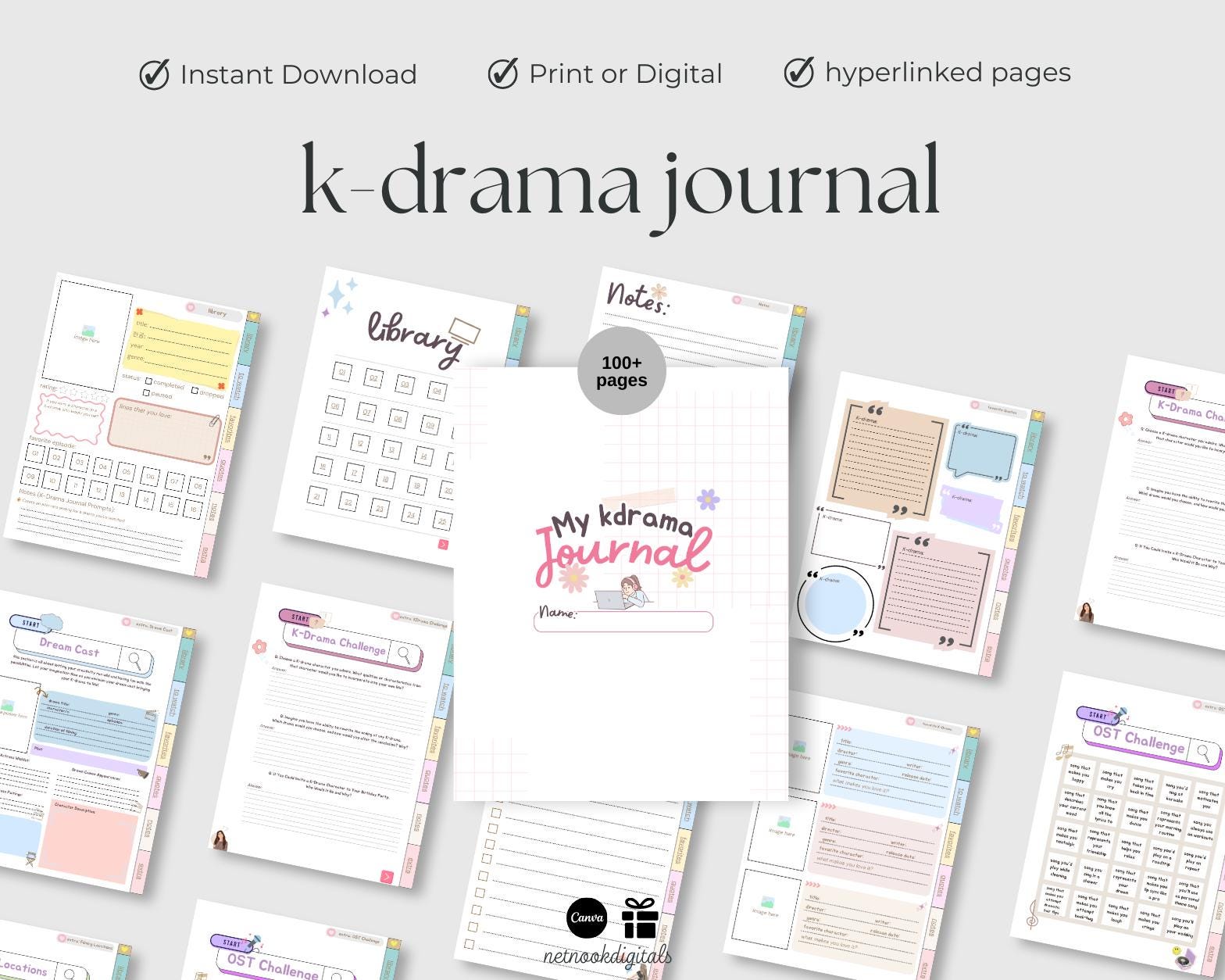 Digital K-Drama Journal, K-Drama Tracker, Korean Drama Planner, Kdrama Tracker, Korean Drama Planner Log, Goodnotes and Notability Journal