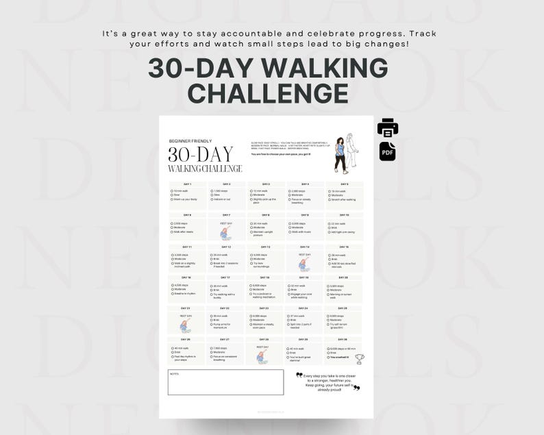 30 Day Walking Challenge Printable | Digital Walking Planner | Monthly ...