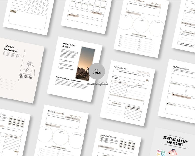 12 Week Year Printable Planner | PDF | Goal Worksheet | Tracker Template | Digital Goal Planner | 90 Day Planner