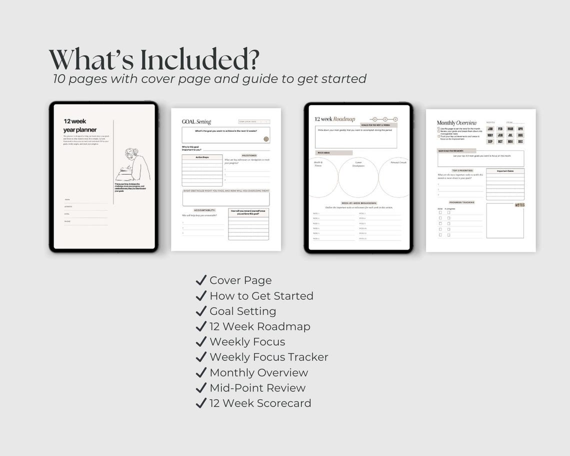 12 Week Year Planner Template Printable 90 Day Goal Planner Editable 12 ...