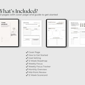 12 Week Year Printable Planner | PDF | Goal Worksheet | Tracker Template | Digital Goal Planner | 90 Day Planner