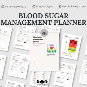 Diario di monitoraggio dei pasti per diabetici stampabile, registro di pianificazione della glicemia, piano alimentare per diabetici, monitoraggio della glicemia, registro dell'insulina, tipo 1 o 2 pdf