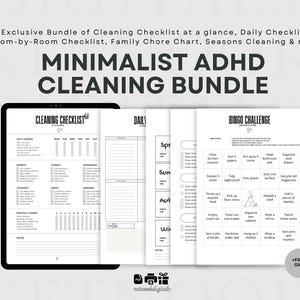 Editable ADHD Cleaning Checklist Bundle, ADHD Cleaning Planner, ADHD Chore Chart, Deep Cleaning Cards, Cleaning Schedule, Family Chore Chart