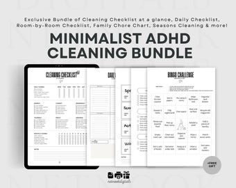 Editable ADHD Cleaning Checklist Bundle, ADHD Cleaning Planner, ADHD Chore Chart, Deep Cleaning Cards, Cleaning Schedule, Family Chore Chart