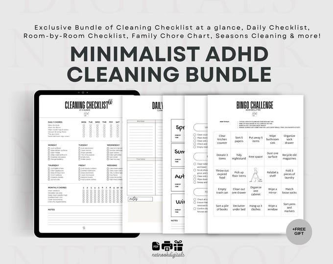 Editable ADHD Cleaning Checklist Bundle, ADHD Cleaning Planner, ADHD ...