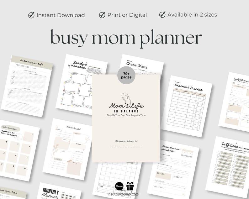 Digital Minimalist Mom Planner, Mom Life Planner, Busy Mom, Digital Life Planner, Home Management Planner, Household Binder, Cleaning Planner, Mom ipad