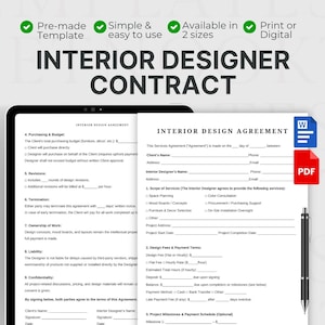 Interior Designer Client Contract, Interior Design Services Agreement, Client-Designer Agreement Template, Interior Decorating Contract