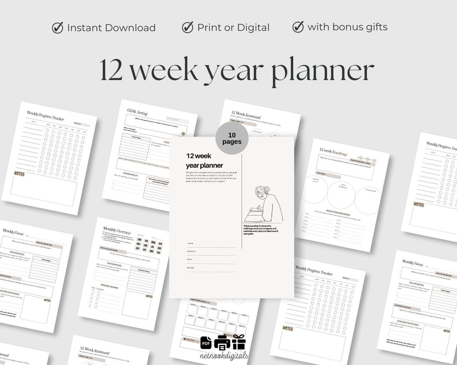 12 Week Year Planner Template Printable 90 Day Goal Planner Editable 12 ...