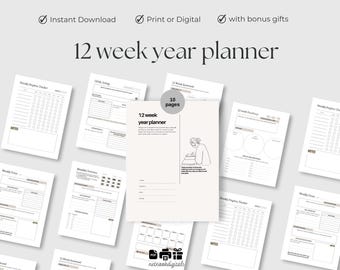 12 Week Year Planner Template Printable 90 Day Goal Planner Editable 12-Week Year Template Canva Template Task Tracker Digital Planner PDF