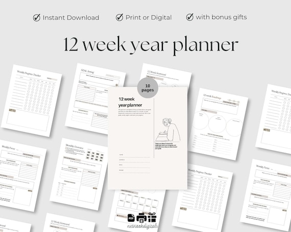 12 Week Year Planner Template Printable 90 Day Goal Planner Editable 12-Week Year Template Canva Template Task Tracker Digital Planner PDF