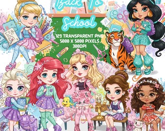 Chibi Princess Clipart Bundle: Watercolor Alphabet, Nursery Decor (PNG Digital Download)