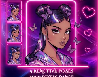 Purple Holo Girl PNGTuber Avatar | 5 Poses (Veadomini File)