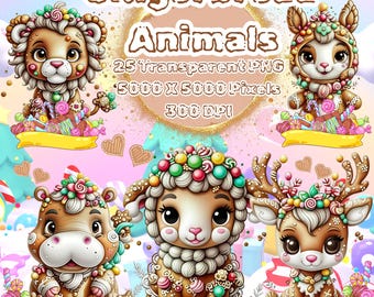 Gingerbread Animals Watercolor Clipart – Christmas Nursery PNG (Digital Download)