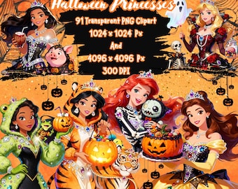Watercolor Halloween Princesses Clipart: Spooky PNG Bundle (Digital Download)
