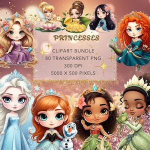 Chibi clipart prinsessen bundel-deel twee-mooi-kinderkamer clipart voor kinderen-aquarel-transparant png-schattige-babymeisje kamer