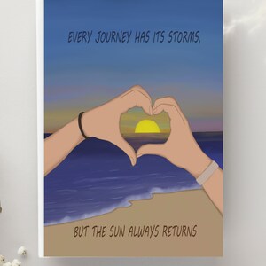 Sunset Quote Printable, Hope After the Storm, Romantic Beach Wall Art with Heart Hands, Ocean Nature Poster, Calming Emotional Gift Idea
