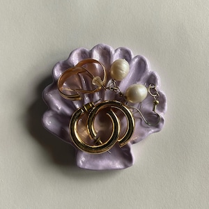 air dry clay purple seashell jewelry fish / handmade art clay / decoration trinket Knick knacks mermaid ocean themed  / ceramic holder lilac