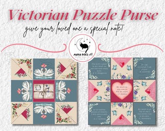 Printable Victorian Puzzle Purse: Love Note Template