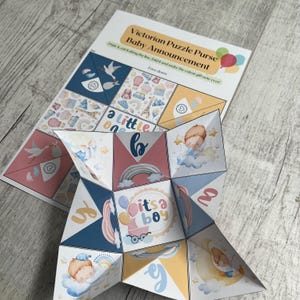Bolsa quebra-cabeça vitoriana It’s a Boy | Anúncio digital de bebê | Revelação de gravidez para impressão | Nota de revelação de gênero faça você mesmo