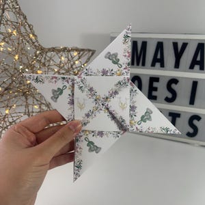Bolsa quebra-cabeça vitoriana com flores silvestres para impressão – Bilhete de amor dobrável inspirado em cartas vintage, presente floral A4 faça você mesmo com instruções