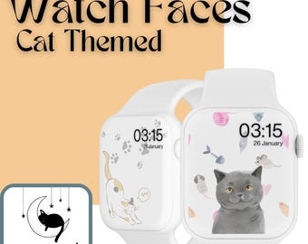 Cute Cat Watch Face | Digital Watch Wallpaper for Smartwatches | Adorable Kitty Theme Watch Face | Aesthetic Cat Lovers Gift