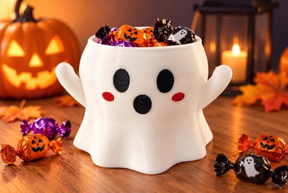 Cute Ghost Candy Bowl, 3D Printed Halloween Candy Bowl, Spooky Trick or Treat Decor, Cute Ghost Pumpkin Bowl, Halloween Party Table Decor