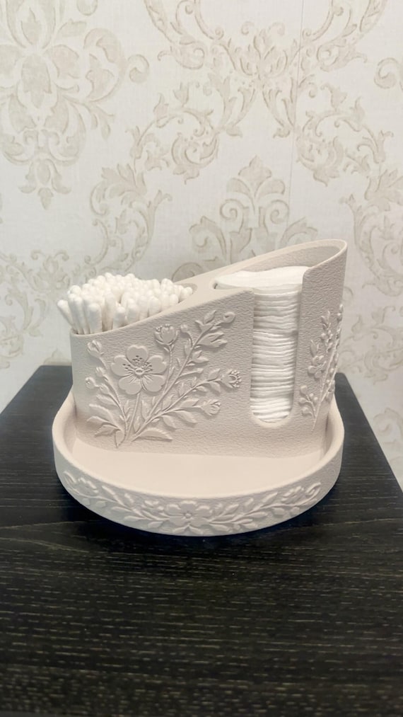 Flower Cotton Pad Holder, Q-Tip Dispenser, Bathroom Vanity Organizer, Modern Home Decor, Unique Gift, Housewarming Gift