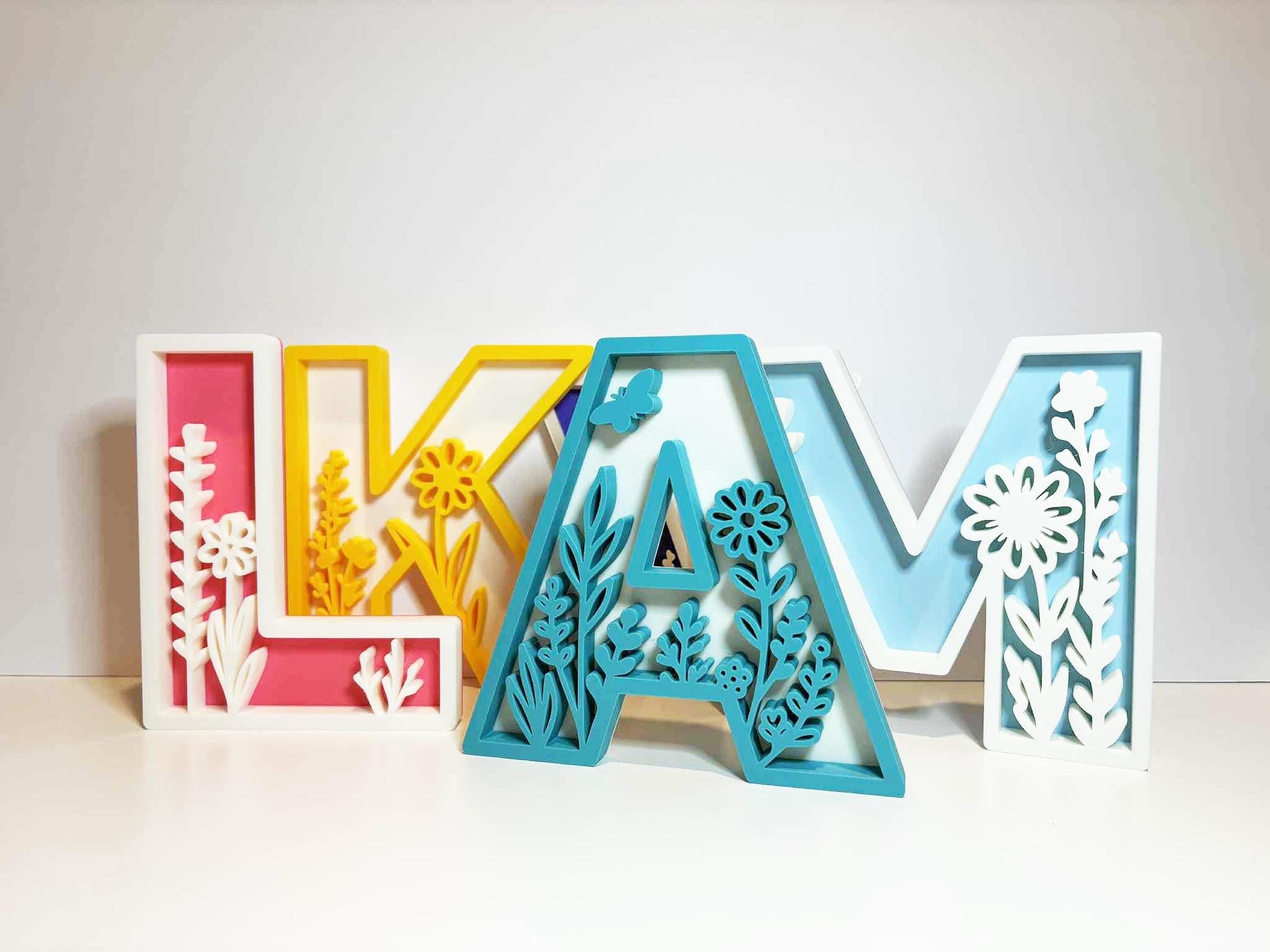 Flower Letters, 3D Printed Floral Wall Art, Modern Minimalist