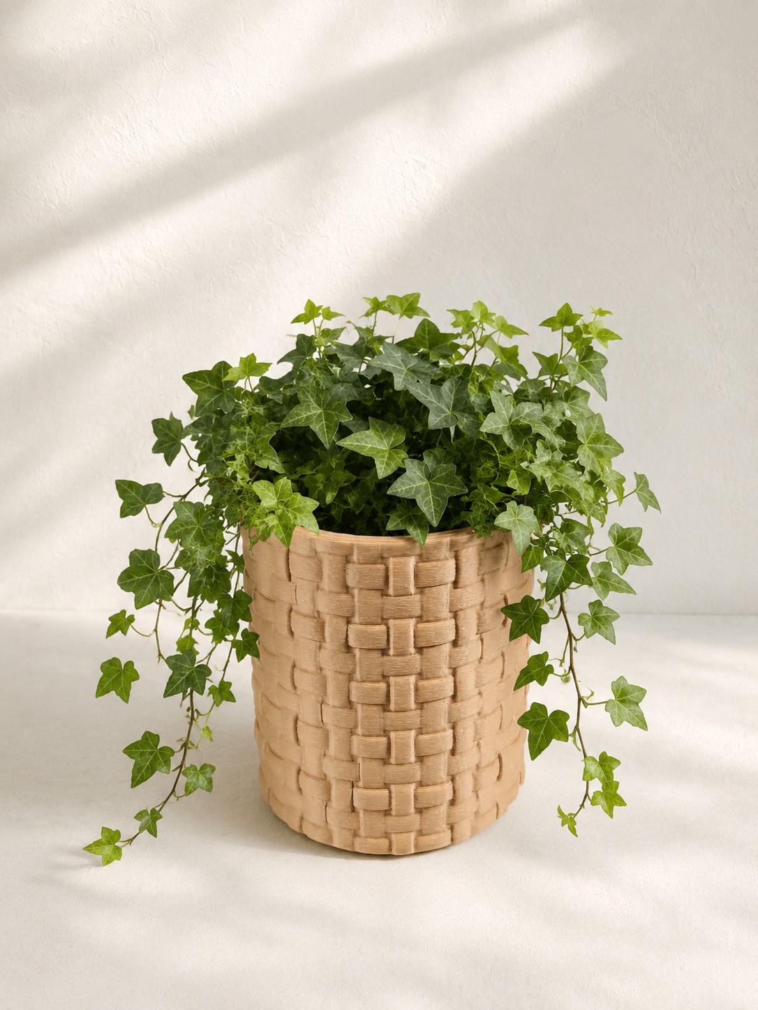 Basket Weave Planter, Textured Plant Pot, Artisan Home Decor, Woven Look Planter, Unique Gift, Modern Planter