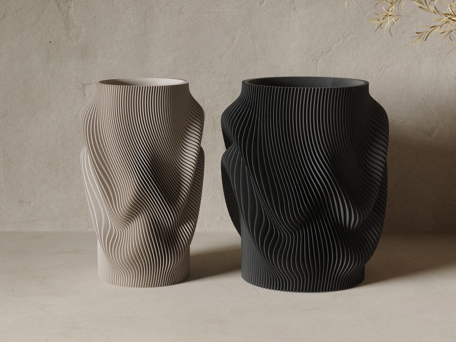 3D Printed Vase, Japandi Wave Sculpture, Waterproof Insert