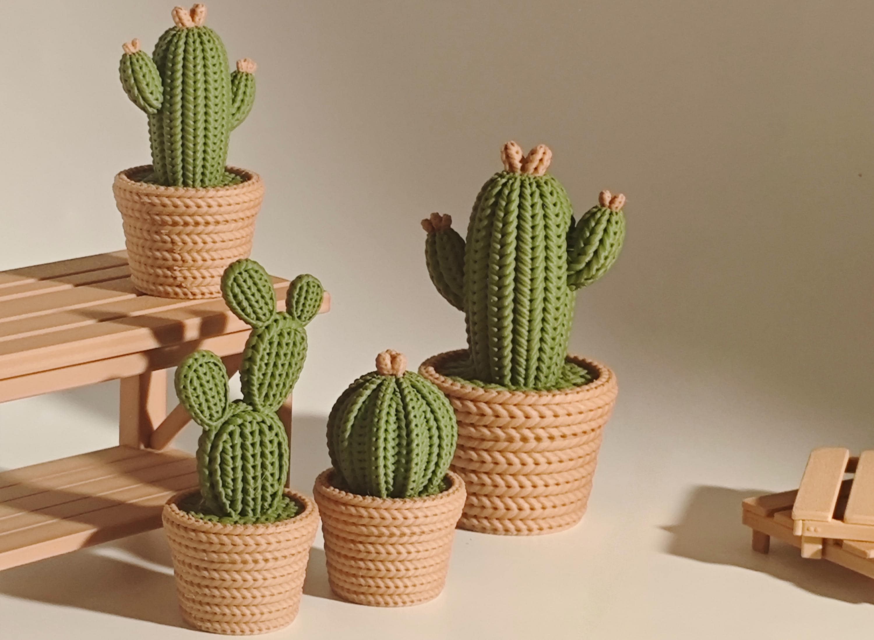 Desk Decor, 3D Printed Knit Cactus, Minimalist Modern Home Decor