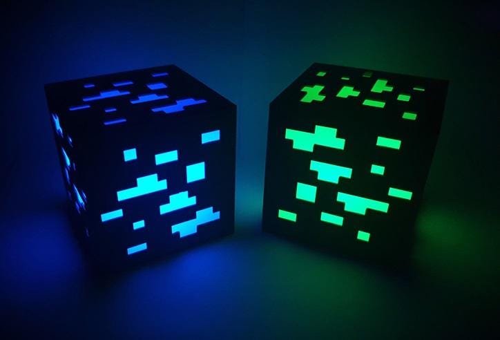 Pixel Ore Block Tealight Lamp - Gamer Bedroom Decor, Unique Gift for Him, Gaming Room Night Light