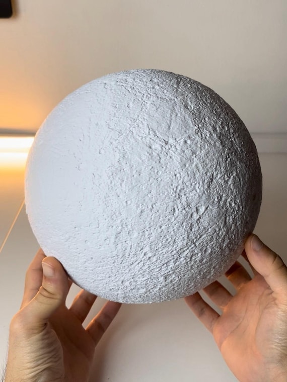 Moon Lamp Night Light - Fuzzy Wavy Stand, Modern Bedroom Decor, 3D Printed