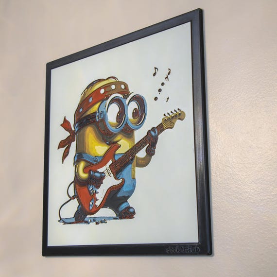 Electric Guitar Cartoon Wall Art - Fan Art Filament Painting, Music Room Decor, Unique Gift for Him