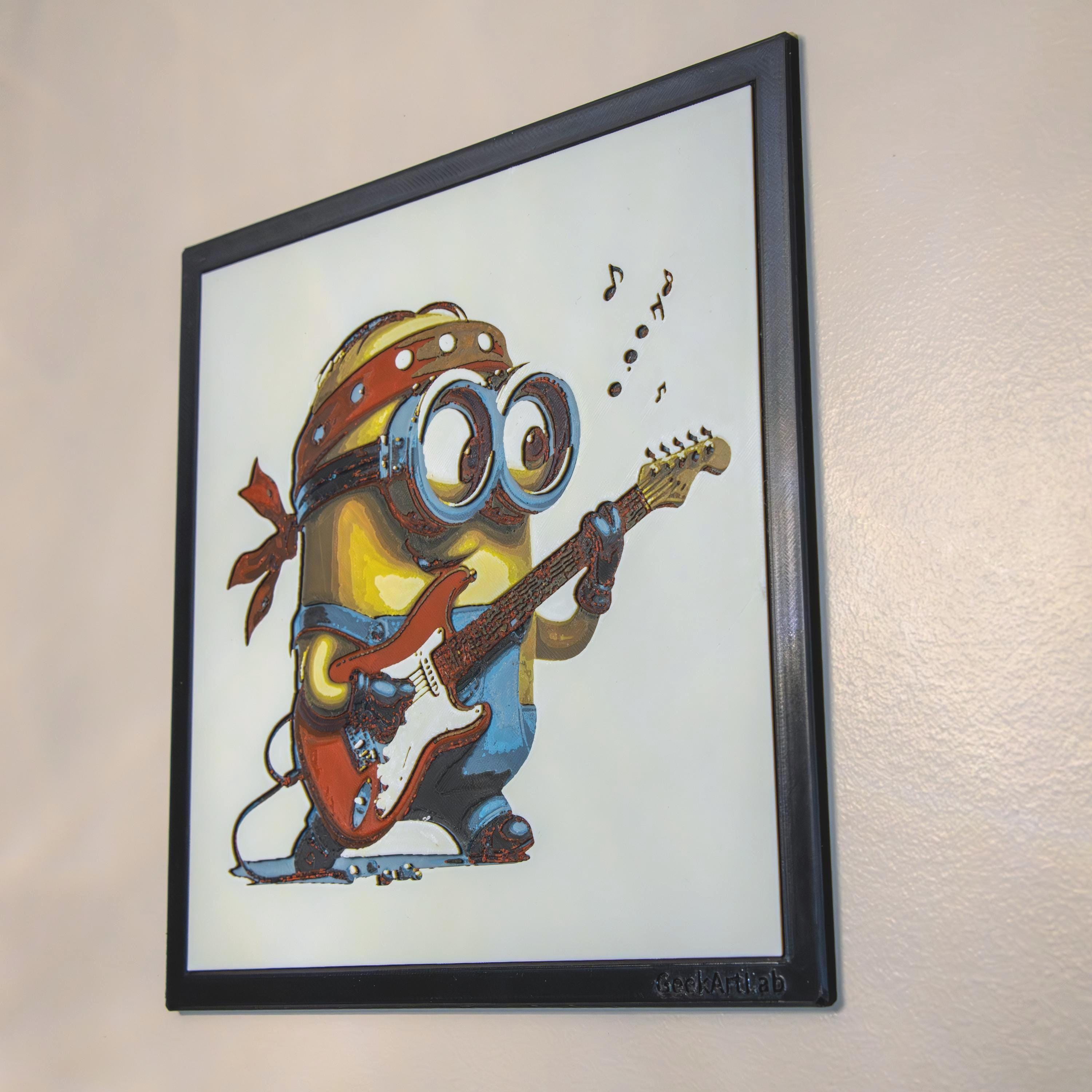 Electric Guitar Cartoon Wall Art - Fan Art Filament Painting, Music Room Decor, Unique Gift for Him