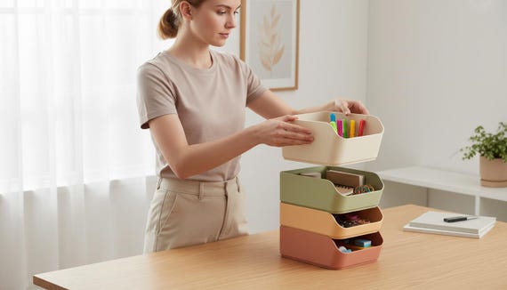 Desk Organizer - Minimalist Stackable Storage, Modern Home Office Decor, Gift for Him, Perfect Housewarming Gift
