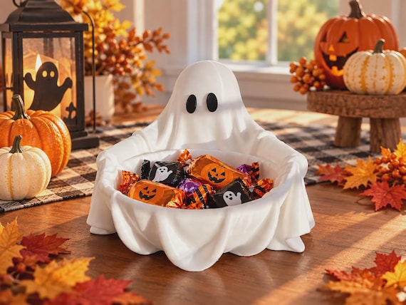 Ghost Candy Bowl, Halloween Decor, Spooky Ghost Treat Bowl, Halloween Table Centerpiece, Boo Basket Gift