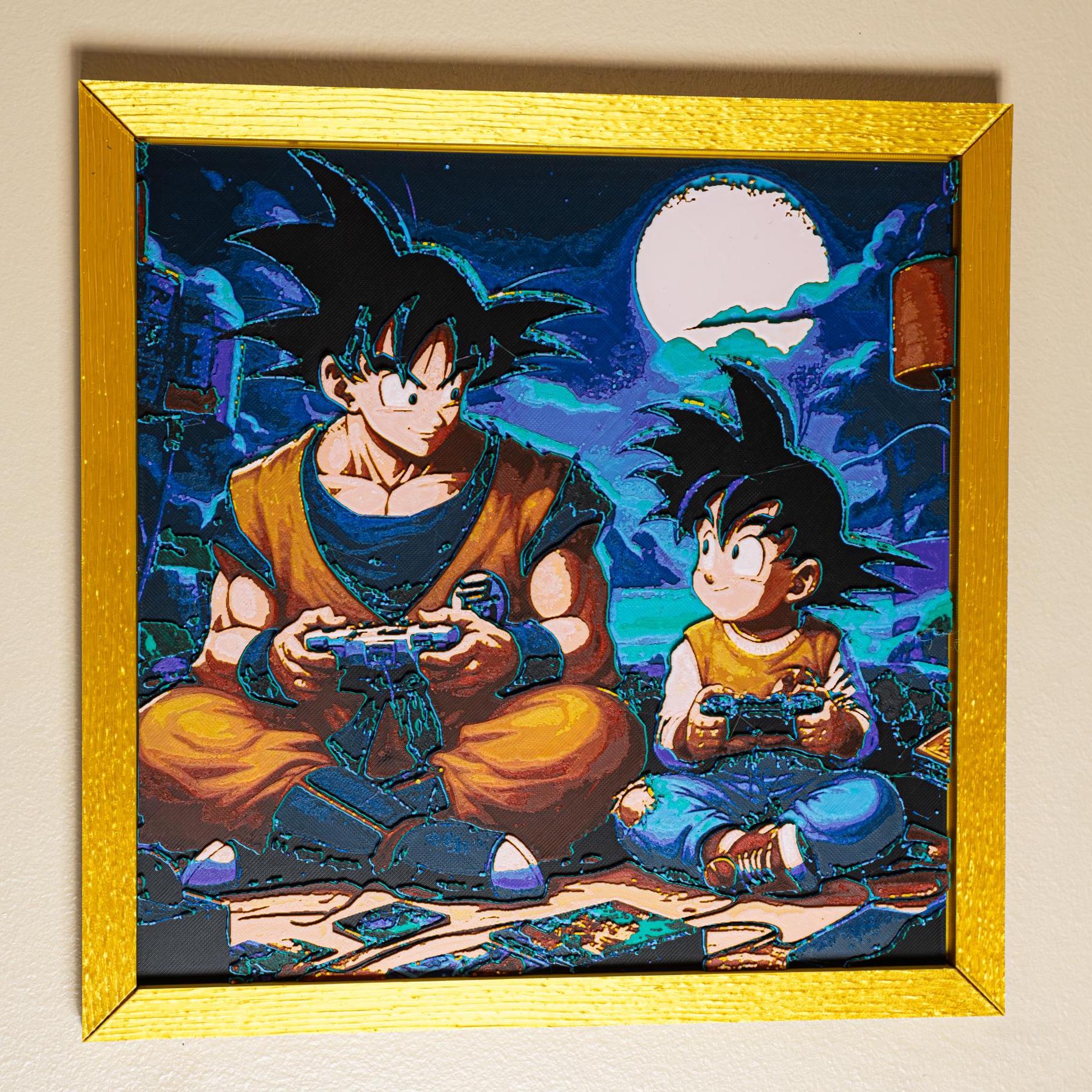 Anime Wall Art - Father and Son Gamer Fan Art, 3D Filament Painting, Unique Gift for Him, Game Room Decor