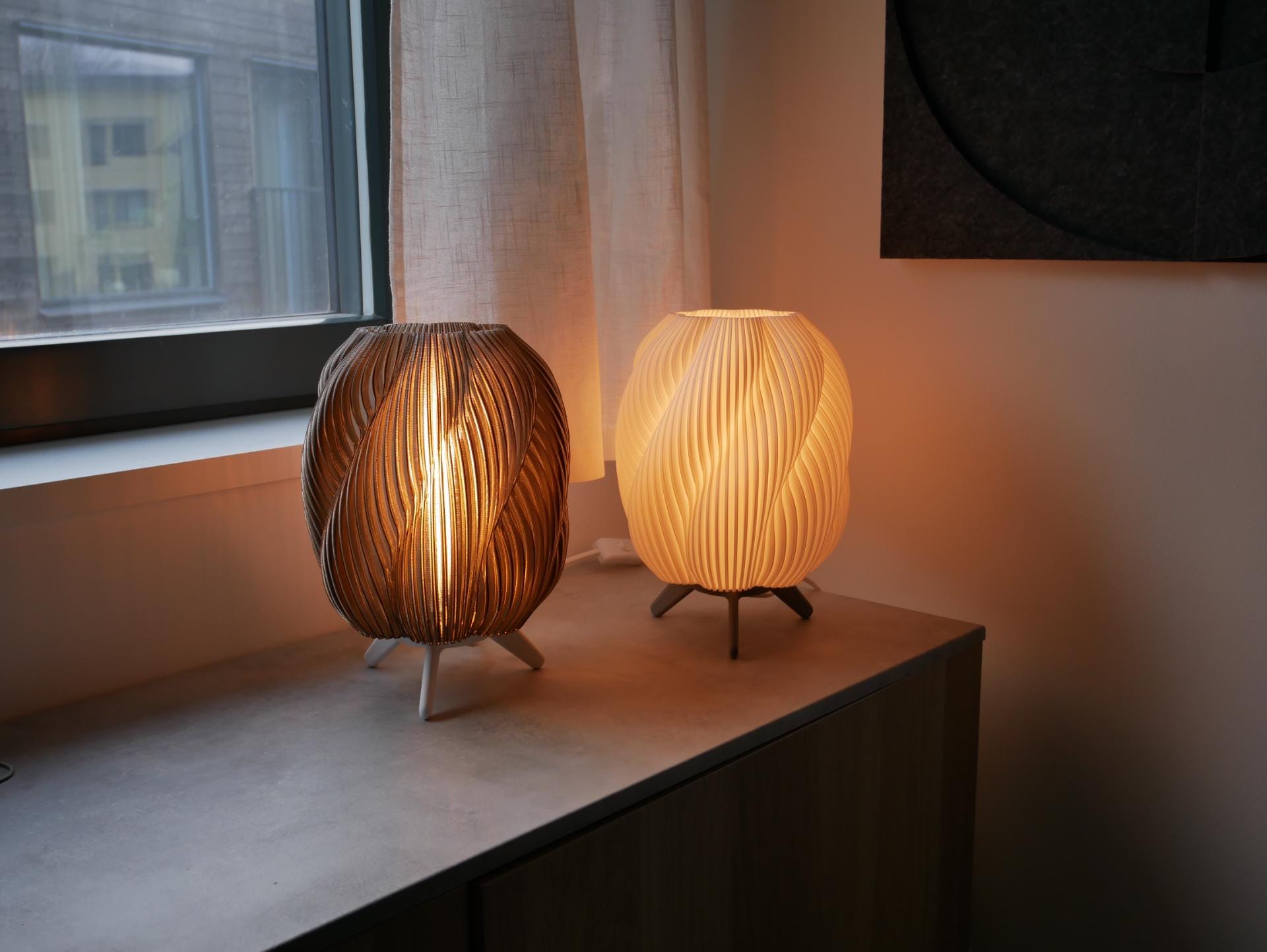 Table Lamp, 3D Printed Swirl Orb, Modern Night Light, Home Decor, Bedroom Desk Decor