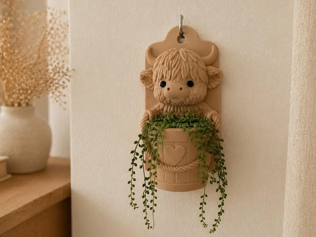 Highland Cow Wall Planter, Animal Wall Decor, Cute Plant Pot, Modern Home Decor, Unique Gift, Plant Lover Gift