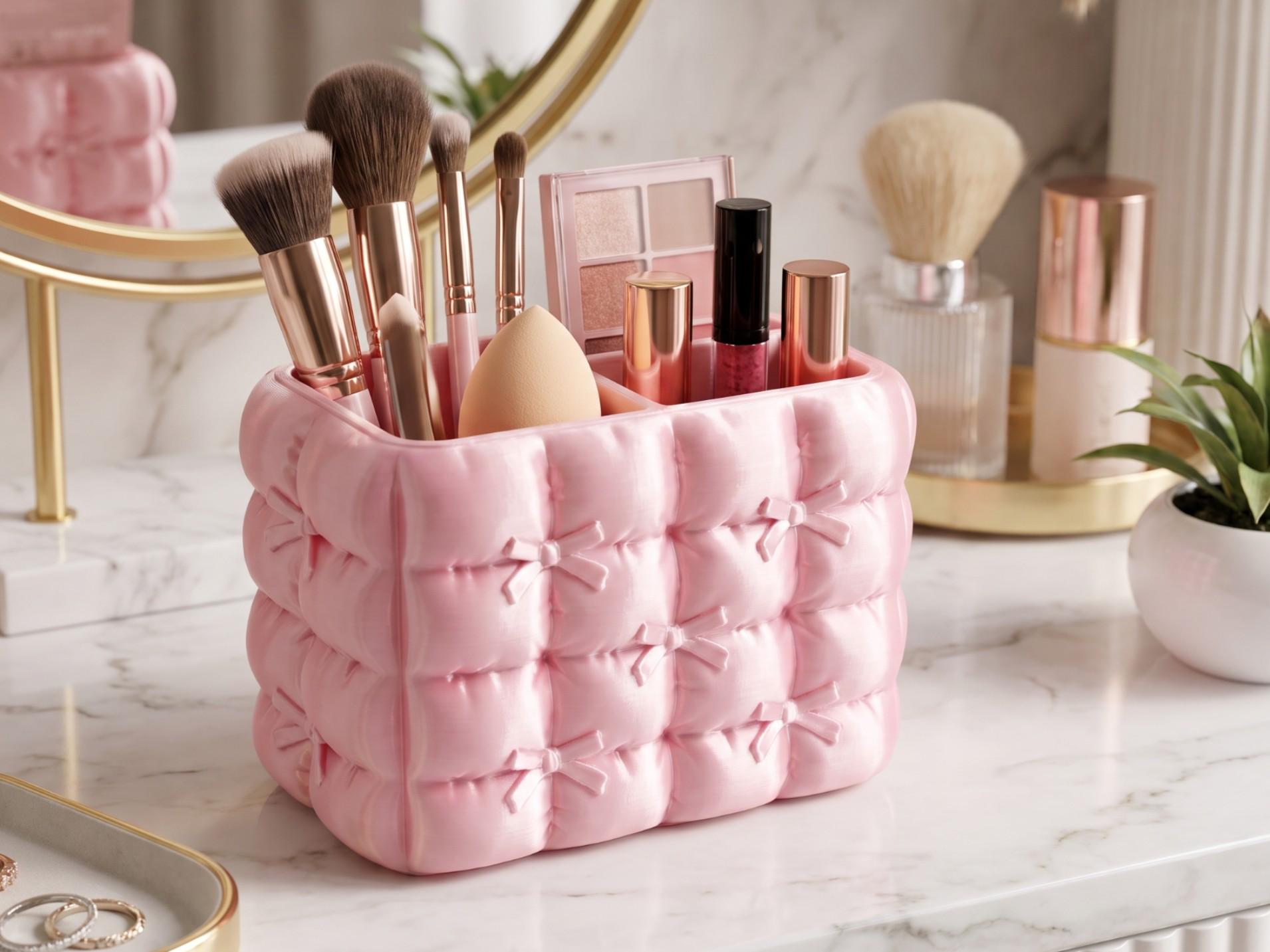 Bow Quilt Makeup Organizer, Coquette Vanity Tray, Aesthetic Storage, Modern Home Decor, Unique Gift, Housewarming Gift