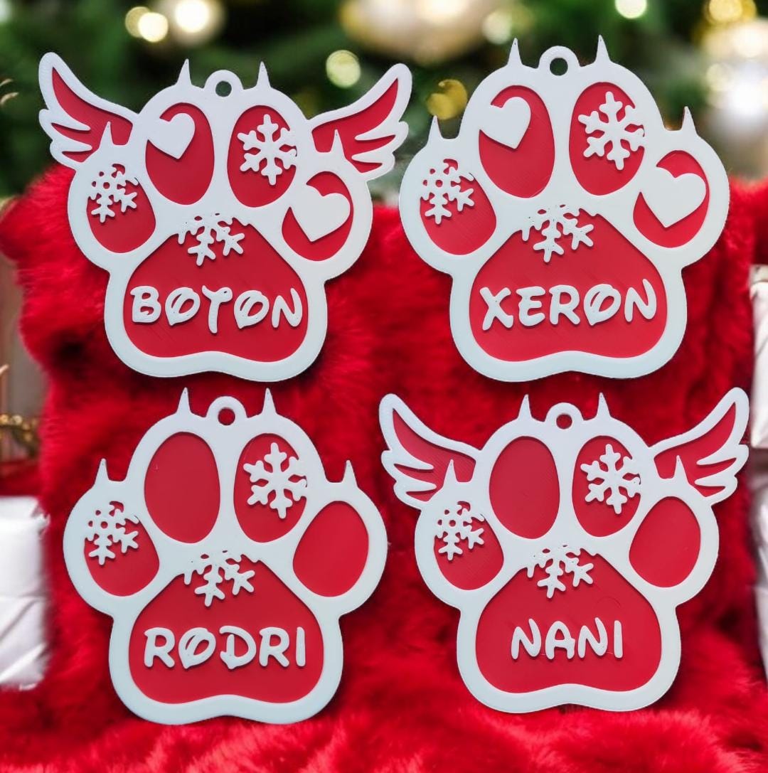 Customizable Pet Paw Print Christmas Ornament, Personalized Pet Gift, Dog Ornament, Holiday Decor, Christmas Tree, Stocking Stuffer